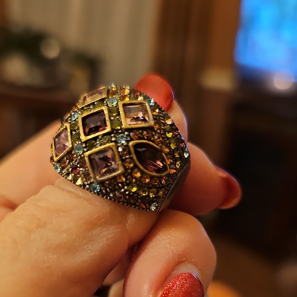 Heidi Daus Multicolor Crystal Dome Ring in Purple and Gold, Size 11 - Picture 5 of 8